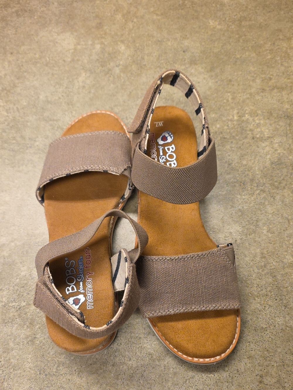 Skechers BOBS Women's Taupe Sandals with Elastic Straps, Size 7